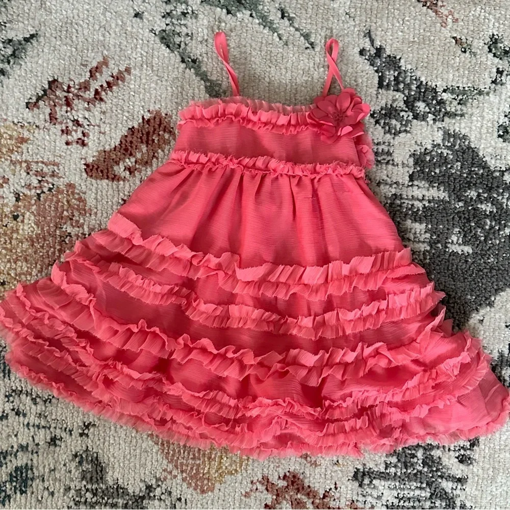 Like new Baby Gap 18-24 Months Girl Pink Passion Tulle Tier Ruffle Dress